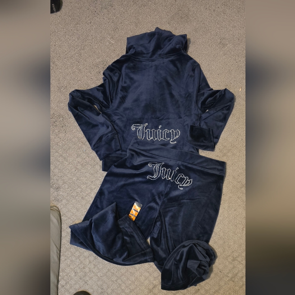 Nwt Juicy Couture Navy Blue Velour Zip-Up Hoodie Pant Tracksuit Sweat Medium Y2k